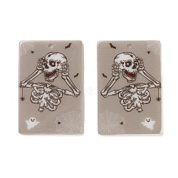 Opaque Acrylic Pendants, Rectangle with Skull Pattern, for Halloween, Dark Gray, 37.5x25.5x2.5mm, Hole: 1.5mm(SACR-F008-02C)