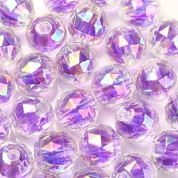 Two Tone UV Plating Rainbow Iridescent Acrylic Beads, Faceted, Round, Purple, 15x15.5mm, Hole: 3.8mm(TACR-D010-06G)