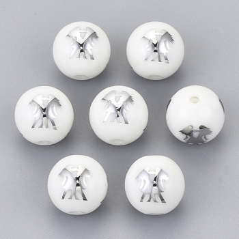 Electroplate Glass Beads, Round with Constellations Pattern, Platinum Plated, Gemini, 10mm, Hole: 1.2mm
