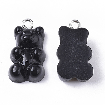 Resin Pendants, with Platinum Tone Iron Loop, Imitation Food, Bear, Black, 20.5~22.5x11.5x7mm, Hole: 2mm