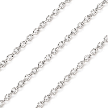 Rhodium Plated 925 Sterling Silver Cable Chains, Soldered, Platinum, 2x1.6x0.4mm