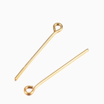 Ion Plating(IP) 304 Stainless Steel Eye Pins, Golden, 30mm, Hole: 1.9x2mm, Pin: 0.6mm