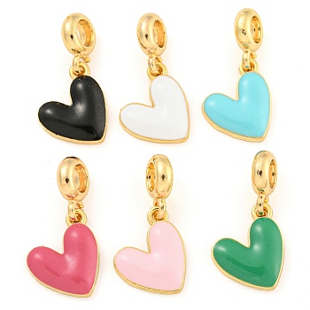Rack Plating Alloy Enamel Heart European Dangle Charms, Large Hole Pendants, Golden, Cadmium Free & Nickel Free & Lead Free, Mixed Color, 26mm, Hole: 4.8mm, Heart: 17x13.5x3mm