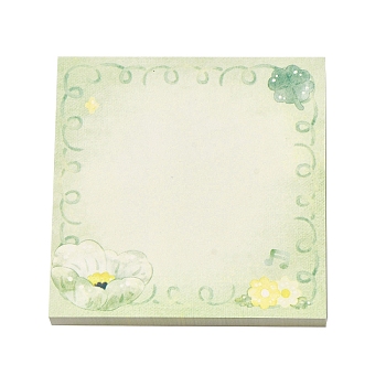 100 Sheets Flower Pattern Pad Sticky Notes, Sticker Tabs, for Office School Reading, Square, Yellow Green, 80x80x0.1mm