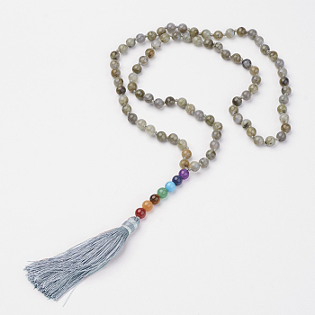 Labradorite Beaded and Gemstone Beaded Necklaces, with Tassel Pendants, 32.87 inch(835mm)