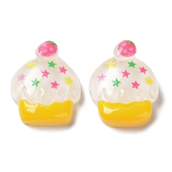 Translucent Resin Decoden Cabochons, Cupcake with Star, White, 17.5x14.5x6mm