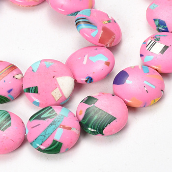 Synthetic Turquoise Beads Strands, Dyed, Flat Round, Pearl Pink, 20x6~7mm, Hole: 1.5mm, about 20pcs/strand, 15.7 inch