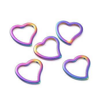 304 Stainless Steel Linking Rings, Heart, Rainbow Color, 14.5x15x1.5mm, Hole: 12x10mm