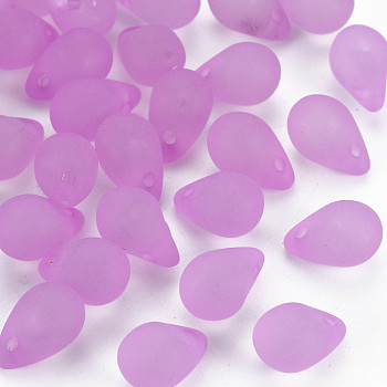 Transparent Acrylic Pendants, Frosted, Teardrop, Medium Orchid, 13x8.5mm, Hole: 1.6mm, about 1000pcs/500g