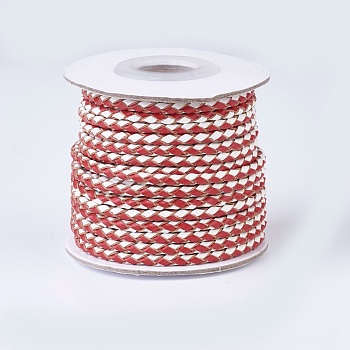 Braided Leather Cords, Round, FireBrick, 3mm, about 10yards/roll