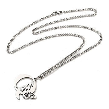 201 Stainless Steel Necklaces, Letter Q, 23.74 inch(60.3cm) p: 29x35x1.3mm