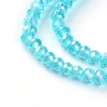 Electroplate Glass Beads Strands, AB Color Plated, Faceted Rondelle, Deep Sky Blue, 3x2mm, Hole: 0.5mm, about 165~170pcs/strand, 16.7 inch