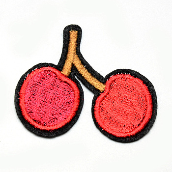 Computerized Embroidery Cloth Iron On/Sew On Patches, Costume Accessories, Appliques, Cherry, Red, 44x52x1.5mm