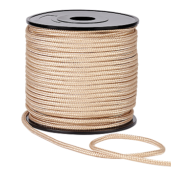 50M Nylon Braided Cords, Round, Cornsilk, 3mm, about 54.68 Yards(50m)/Roll