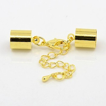 Iron Chain Extender, with Lobster Claw Clasps and Brass Cord Ends, Golden, 36mm, Hole: 6.5mm, Cord End:11x7mm, Hole: 6.5mm