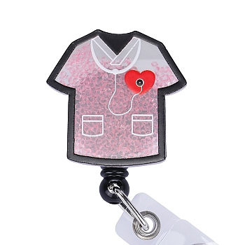Rhinestone Quicksand Effect Acrylic & ABS Plastic Badge Reel, Retractable Badge Holder, Clothes, 100mm, Clothes: 46.5x46.5mm