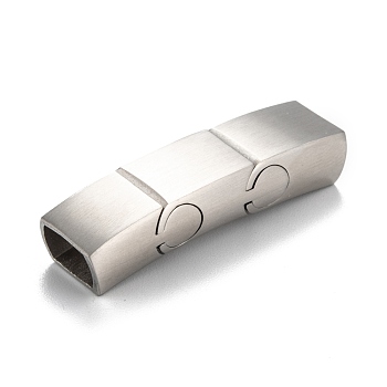 316 Surgical Stainless Steel Magnetic Clasps with Glue-in Ends, Frosted, Rectangle, Stainless Steel Color, 36x10x7mm, Hole: 5x8mm