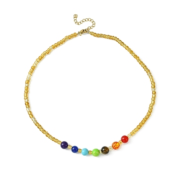 Natural & Synthetic Mixed Gemstone & Seed Beaded Necklace, 18.39 inch(46.7cm)