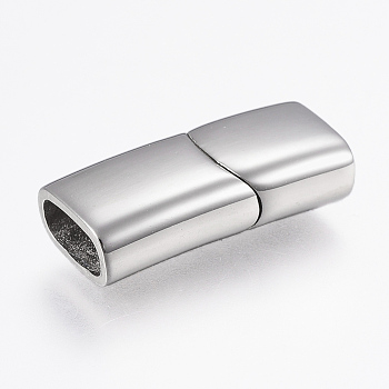 304 Stainless Steel Magnetic Clasps with Glue-in Ends, Rectangle, Stainless Steel Color, 23x10x6mm, Hole: 4x8mm