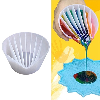 Reusable Split Cup for Paint Pouring, Silicone Cups for Resin Mixing, 8 Dividers, Shell Shape, White, 108.5x92x55mm, Inner Diameter: 12~19x82~100mm