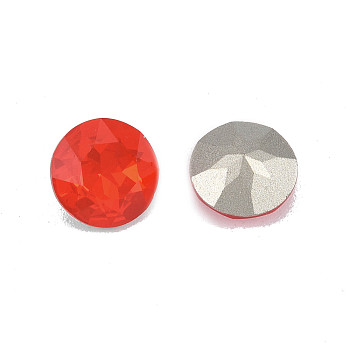 K9 Glass Rhinestone Cabochons, Pointed Back & Back Plated, Faceted, Flat Round, Siam, 10x5.5mm