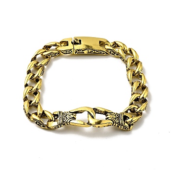 Men's Alloy Interlocking Knot Link Bracelet with Curb Chains, Punk Metal Jewelry, Antique Golden, 9-1/4 inch(23.5cm)