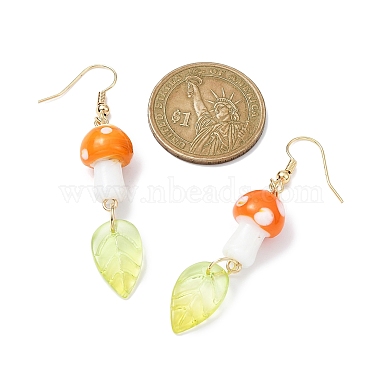 4 Pairs 4 Colors Mushroom Lampwork & Glass Leaf Dangle Earrings(EJEW-TA00305)-4