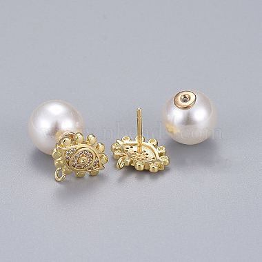 Brass Micro Pave Clear Cubic Zirconia Stud Earrings(EJEW-K083-01G)-2
