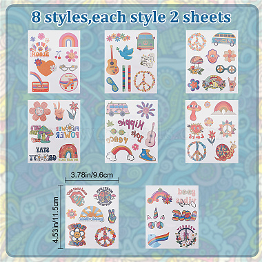 8 Sheets 8 Style Love and Peace Theme Paper Body Art Tattoos Stickers(DIY-CP0007-55)-2