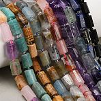 Natural Mixed Gemstone Beads Strands, Faceted Column, with Seed Beads, Mixed Dyed and Undyed, 10~14x6~9.5mm, Hole: 1mm, about 27~31pcs/strand, 15.16~15.75''(38.5~40cm)(G-F836-B02-01)