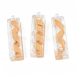 Transparent Acrylic Pendants, with Polymer Clay and ABS Plastic Imitation Pearl Inside, Rectangle, Sandy Brown, 40x11x8mm, Hole: 2.5mm(TACR-N006-70)