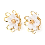 Handmade Polymer Clay Connector Charms, with Iron Findings, Flower Links, White, Golden, 16.5~18x21x1.5mm, Hole: 1.8mm(CLAY-C008-06)