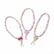 Kids Acrylic Pendant Necklaces, with Glass Seed Beads, Round & Bowknot, Mixed Color, 17.91 inch(45.5 cm)(NJEW-JN02615-M)