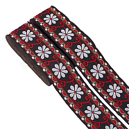 Ethnic Style Polyester Ribbon, Jacquard Ribbon, Tyrolean Ribbon, Flat, Flower Pattern, 2 inch(50mm), about 7.66 Yards(7m)/Roll(OCOR-WH0079-76A)