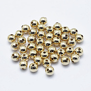 Brass Beads, Long-Lasting Plated, Nickel Free, Round, Real 18K Gold Plated, 5mm, Hole: 1.2mm(X-KK-G331-52G-5mm-NF)