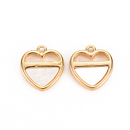 Natural Shell Charms, with Brass Findings, Nickel Free, Heart, Real 18K Gold Plated, 11x10.5x2mm, Hole: 1mm(KK-S360-115-NF)