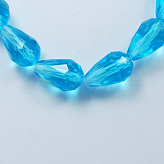 Glass Beads Strands, Faceted, teardrop, Deep Sky Blue, 15x10mm, Hole: 2mm, about 48pcs/strand, 27.56 inch(70cm)(GLAA-R024-15x10mm-7)