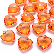 Transparent Acrylic Pendants, Faceted, Heart, Coral, 31.5x29x12.5mm, Hole: 4mm, about 90pcs/500g(TACR-T024-03B-921)
