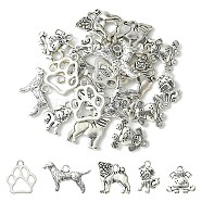 25Pcs 5 Style Tibetan Style Puppy Pendants, Dog, Antique Silver, 16~23x11~17x1.5~3.5mm, Hole: 1~2mm, 5pcs/style(TIBEP-YW0001-54)