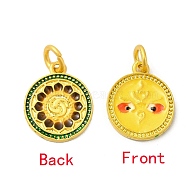 Rack Plating Alloy Enamel Pendants with Jump Ring, Double Side Pattern Flat Round Charms, Matte Gold Color, Gold, 16x13x1.8mm, Jump Ring: 6x1mm, 4mm Inner Diameter(ENAM-M048-27MG-D)
