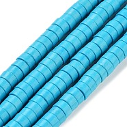 Synthetic Turquoise Beads Strands, Heishi Beads, Dyed, Flat Round, Deep Sky Blue, 6x3mm, Hole: 1mm, about 135pcs/strand, 15.75 inch(X-TURQ-G110-6x3mm-06)