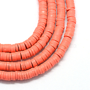 Flat Round Eco-Friendly Handmade Polymer Clay Bead Spacers, Light Coral, 4x1mm, Hole: 1mm, about 380~400pcs/strand, 17.7 inch(X-CLAY-R067-4.0mm-14)