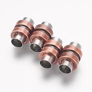 304 Stainless Steel Magnetic Clasps with Glue-in Ends, Column, Antique Rose Gold, 16x10mm, Hole: 6mm(STAS-F124-02ARG)