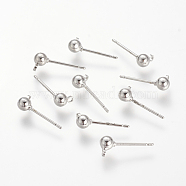 Brass Stud Earring Findings, with Loop, Nickel Free, Real Platinum Plated, 6x4mm, Hole: 1mm, pin: 0.8mm(KK-T014-66P)