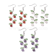 3 Pairs Fruit Gemstone & Acrylic Dangle Earrings, with 316 Surgical Stainless Steel Findings, 60~65x20~22mm(EJEW-TA00472)