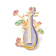 Pipa with Lotus Enamel Pins, Light Gold Alloy Badge for Backpack Clothes, Musical Instruments, 33x25x2mm(JEWB-A013-01C)