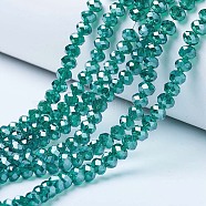 Electroplate Glass Beads Strands, Pearl Luster Plated, Faceted, Rondelle, Dark Cyan, 8x6mm, Hole: 1mm, about 65~72pcs/strand, 15.7~16.1 inch(40~41cm)(EGLA-A034-T8mm-A18)