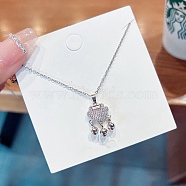 Titanium Steel Cable Chain Necklaces, Rhinestone Pendant Necklaces, Lock, 8.27~19.69 inch(21~50cm)(FS-WG30730-40)