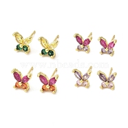 Butterfly Real 18K Gold Plated Brass Stud Earrings, with Clear Cubic Zirconia, Long-Lasting Plated, Lead Free & Cadmium Free, Mixed Color, 7.5x8.5mm(EJEW-L270-07G)