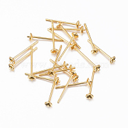 304 Stainless Steel Post Stud Earring Settings For Half Drilled Bead, Real 24K Gold Plated, 13.5x3mm, Tray: 2.5mm, Pin: 0.8mm(STAS-H558-07G)